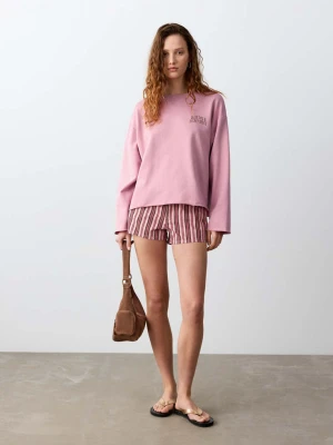 Bluza z bawełny z nadrukiem tekstowym różowy - Teen - - MANGO TEEN