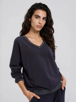 Bluza z dekoltem w serek granatowa Moodo