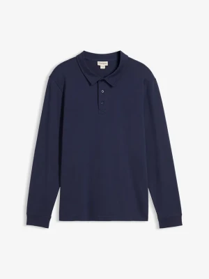 Bluza z długim rękawem i kołnierzykiem polo z czystej bawełny organicznej BonPrix niebieski