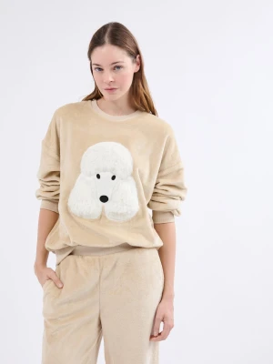 Bluza z długimi rękawami z motywem psa z efektem weluru Etam