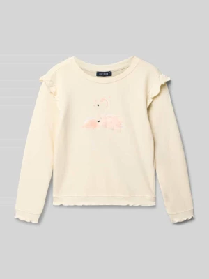 Bluza z falbanami i okrągłym dekoltem BLUE SEVEN Złamany biały
