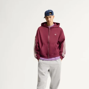 Bluza z kapturem, 3 paskami i suwakiem na całej długości adiSignature Adidas bordowy
