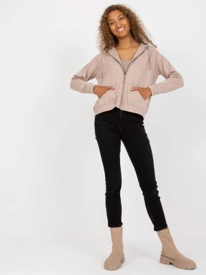 Bluza z kapturem beżowy casual sportowy kaptur rękaw długi kieszenie suwak Basic feel good