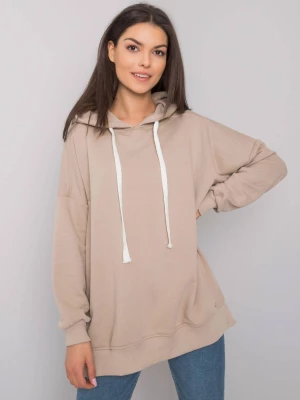 Bluza z kapturem beżowy casual sportowy wkładane przez głowę kaptur rękaw długi długość długa troczki Basic feel good