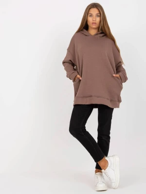 Bluza z kapturem brązowy casual sportowy kaptur rękaw długi długość długa kieszenie Basic feel good