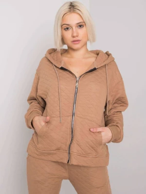 Bluza z kapturem camelowy casual rozpinane kaptur rękaw długi pikowanie troczki kieszenie suwak Basic feel good