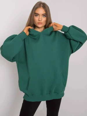 Bluza z kapturem ciemny zielony casual sportowy wkładane przez głowę kaptur rękaw długi długość długa kieszenie Basic feel good