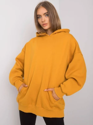 Bluza z kapturem ciemny żółty casual sportowy wkładane przez głowę kaptur rękaw długi długość długa kieszenie Basic feel good