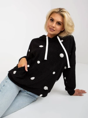 Bluza z kapturem czarny casual kaptur rękaw długi kieszenie troczki Fancy