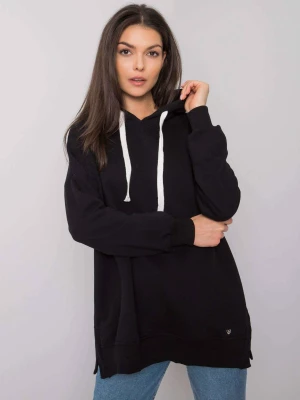 Bluza z kapturem czarny casual sportowy wkładane przez głowę kaptur rękaw długi długość długa troczki Basic feel good