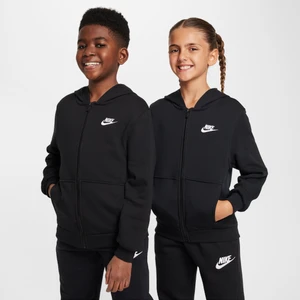 Bluza z kapturem dla dużych dzieci z dzianiny dresowej z zamkiem na całej długości Nike Club Fleece - Czerń