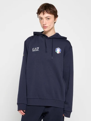 Bluza z kapturem EA7 Emporio Armani niebieski