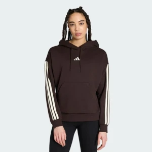 Bluza z kapturem Essentials 3-Stripes Fleece Adidas brązowy