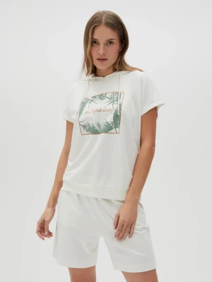Bluza z kapturem i krótkimi rękawami biała Moodo
