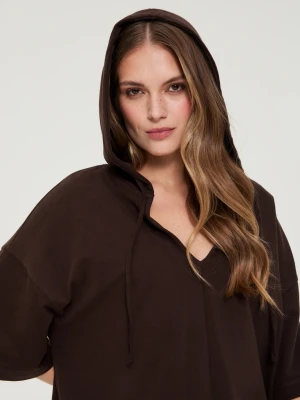 Bluza z kapturem i krótkimi rękawami brązowa Moodo