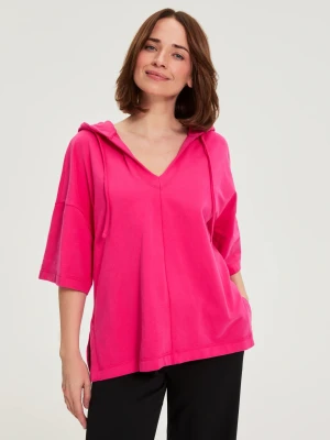 Bluza z kapturem i krótkimi rękawami fuksjowa Moodo