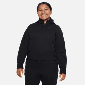 Bluza z kapturem i zamkiem na całej długości dla dużych dzieci (dziewcząt) Nike Sportswear Tech Fleece (szerszy rozmiar) - Czerń
