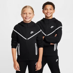 Bluza z kapturem i zamkiem na całej długości o designie odbijającym światło dla dużych dzieci (chłopców) Nike Sportswear Tech Fleece - Czerń