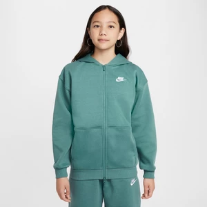 Bluza z kapturem i zamkiem na całej długości o kroju oversize dla dużych dzieci (dziewcząt) Nike Sportswear Club Fleece - Zieleń