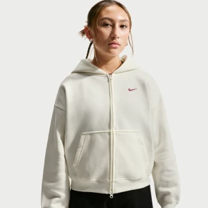 Bluza z kapturem i zamkiem na całej długości o kroju oversize dla dużych dzieci (dziewcząt) Nike Studio Fleece - Biel