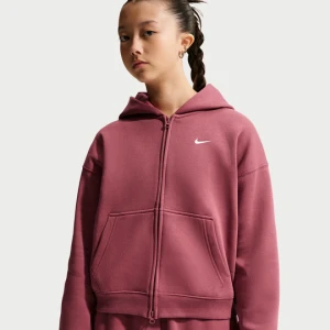 Bluza z kapturem i zamkiem na całej długości o kroju oversize dla dużych dzieci (dziewcząt) Nike Studio Fleece - Czerwony