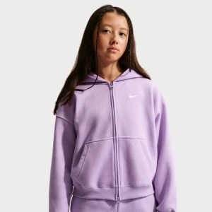 Bluza z kapturem i zamkiem na całej długości o kroju oversize dla dużych dzieci (dziewcząt) Nike Studio Fleece - Fiolet