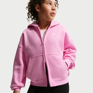 Bluza z kapturem i zamkiem na całej długości o kroju oversize dla dużych dzieci (dziewcząt) Nike Studio Fleece - Różowy