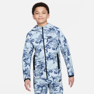 Bluza z kapturem i zamkiem na całej długości ze wzorem moro dla dużych dzieci (chłopców) Nike Tech Fleece - Niebieski