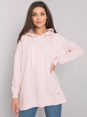 Bluza z kapturem jasny różowy casual sportowy wkładane przez głowę kaptur rękaw długi długość długa troczki Basic feel good