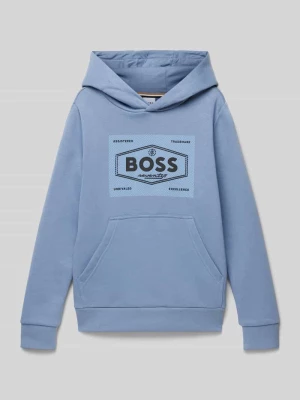 Bluza z kapturem, nadrukiem z logo i kieszenią kangurką Boss