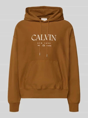 Bluza z kapturem, nadrukiem z logo i kieszenią kangurką CK Calvin Klein