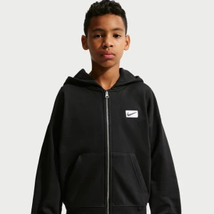 Bluza z kapturem o kroju oversize i z pełnym zamkiem dla dużych dzieci (chłopców) Nike - Czerń