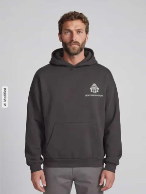 Bluza z kapturem o kroju oversized z mieszanka bawełny model 'PURO' Don't Waste Culture Średnioszary