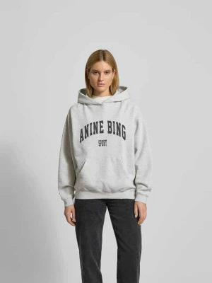 Bluza z kapturem o kroju oversized z nadrukiem z logo Anine Bing Jasnoszary melanż