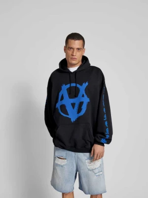 Bluza z kapturem o kroju oversized z nadrukiem z logo Vetements Czarny