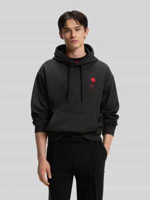Bluza z kapturem o kroju regular fit z czystej bawełny model 'Diflowhood' Hugo Czarny
