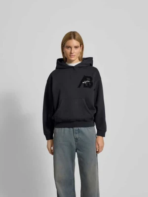 Bluza z kapturem o kroju regular fit z detalem z logo Anine Bing Czarny