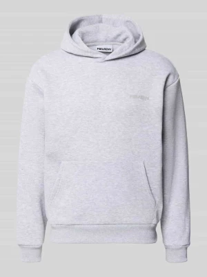 bluza z kapturem o kroju regular fit z mieszanki bawełny REVIEW Jasnoszary melanż