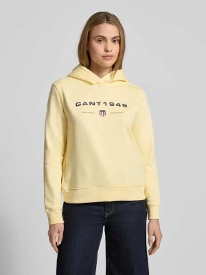 Bluza z kapturem o kroju regular fit z nadrukiem z logo Gant Pastelowy żółty