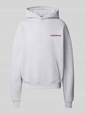 Bluza z kapturem o kroju relaxed fit z mieszanki bawełny z detalem z logo PROHIBITED Jasnoszary melanż