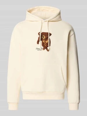Bluza z kapturem o kroju relaxed fit z mieszanki bawełny z naszywką w kształcie psa REVIEW Écru
