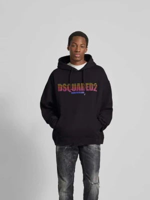 Bluza z kapturem o luźnym kroju z nadrukiem z logo Dsquared2 Czarny