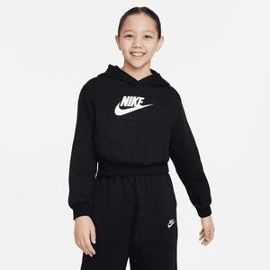 Bluza z kapturem o skróconym kroju dla dużych dzieci (dziewcząt) Nike Sportswear Club Fleece - Czerń