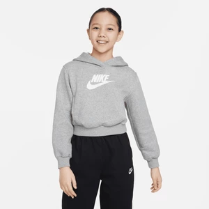 Bluza z kapturem o skróconym kroju dla dużych dzieci (dziewcząt) Nike Sportswear Club Fleece - Szary