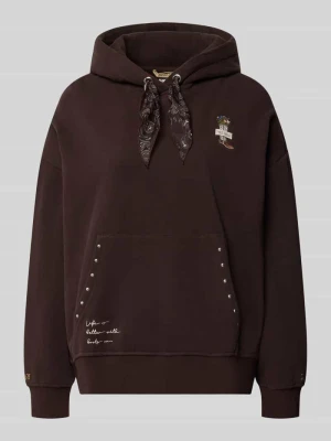 Bluza z kapturem oversize z mieszanki bawełny z detalami z nitów Smith & Soul Ciemnobrązowy