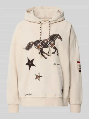 Bluza z kapturem oversize z mieszanki bawełny z detalami z nitów Smith & Soul Złamany biały