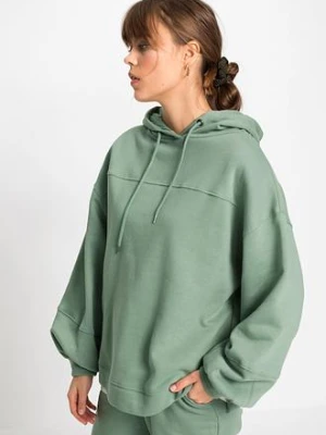 Bluza z kapturem oversized, z miękkiego materiału z bawełną BonPrix zielony