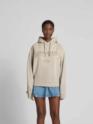Bluza z kapturem oversized z nadrukiem z logo Dsquared2 Écru
