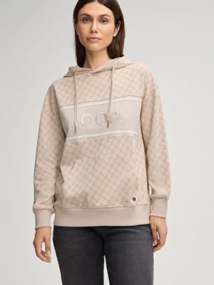 Bluza z kapturem ozdobiona motywem chabru, w kolorze jasnobeżowym Joop