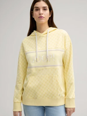 Bluza z kapturem ozdobiona motywem chabru, w kolorze żółtym Joop